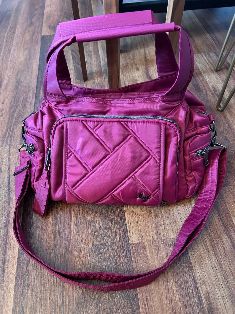 LIKE NEW!!! LUG QUILTED MEDIUM RUMBLE SATCHEL W/ CROSSBODY STRAP- RASPBERRY